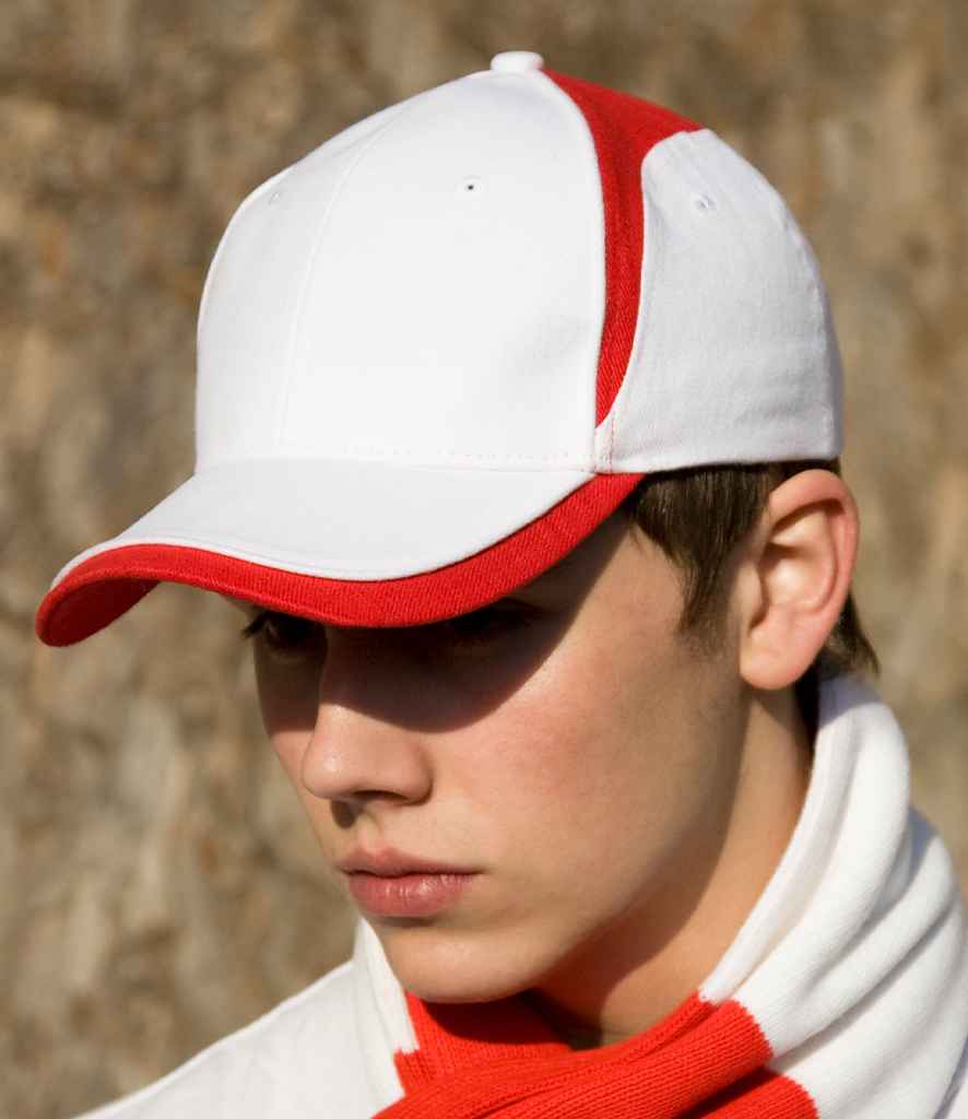 Result National Cap in ONE White Red by Result Headwear — Custom branded clothing by Print Press, featuring premium embroidery produced in our specialist print lab in the UK.