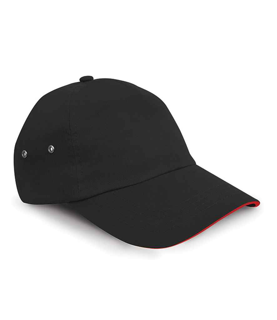 Result Plush Cotton 5 Panel Cap in ONE Black by Result Headwear — Custom branded clothing by Print Press, featuring premium embroidery produced in our specialist print lab in the UK.