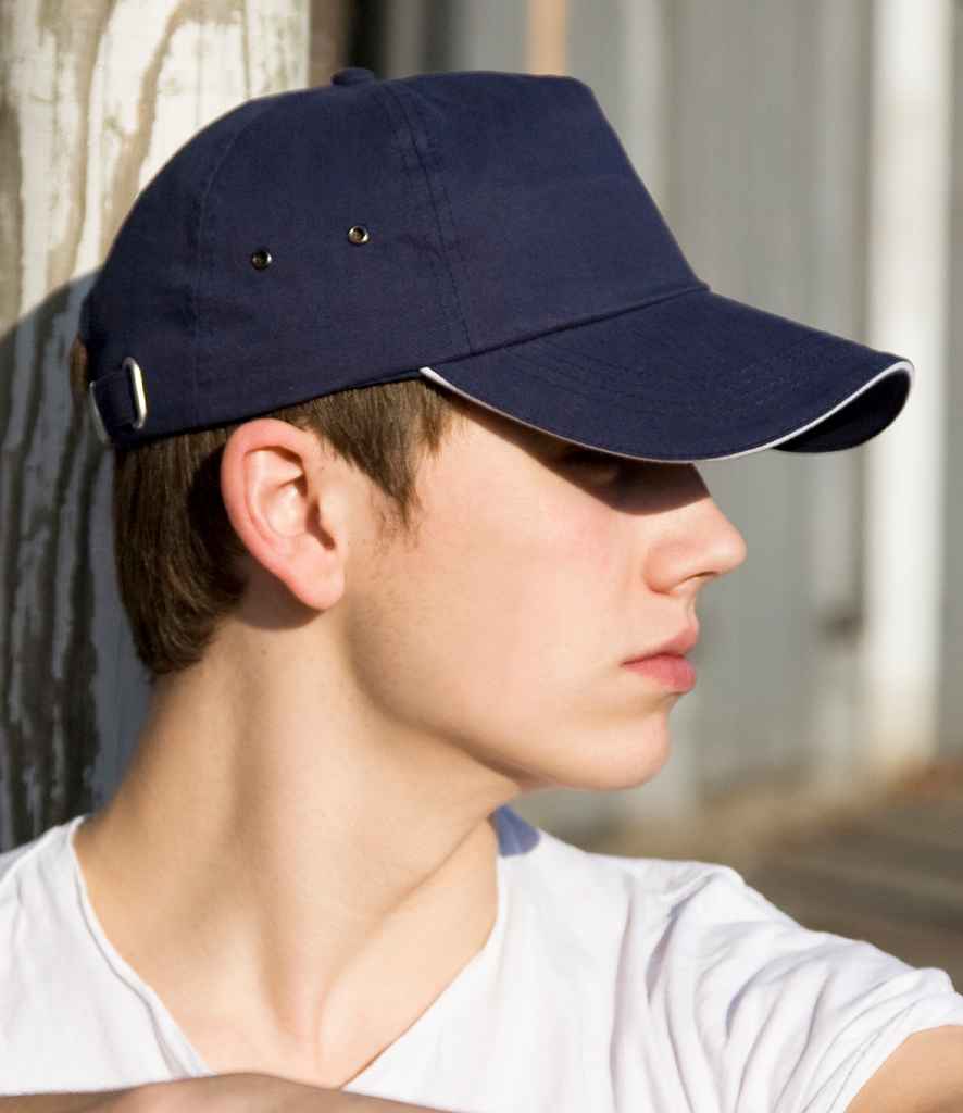 Result Plush Cotton 5 Panel Cap in ONE Navy by Result Headwear — Custom branded clothing by Print Press, featuring premium embroidery produced in our specialist print lab in the UK.
