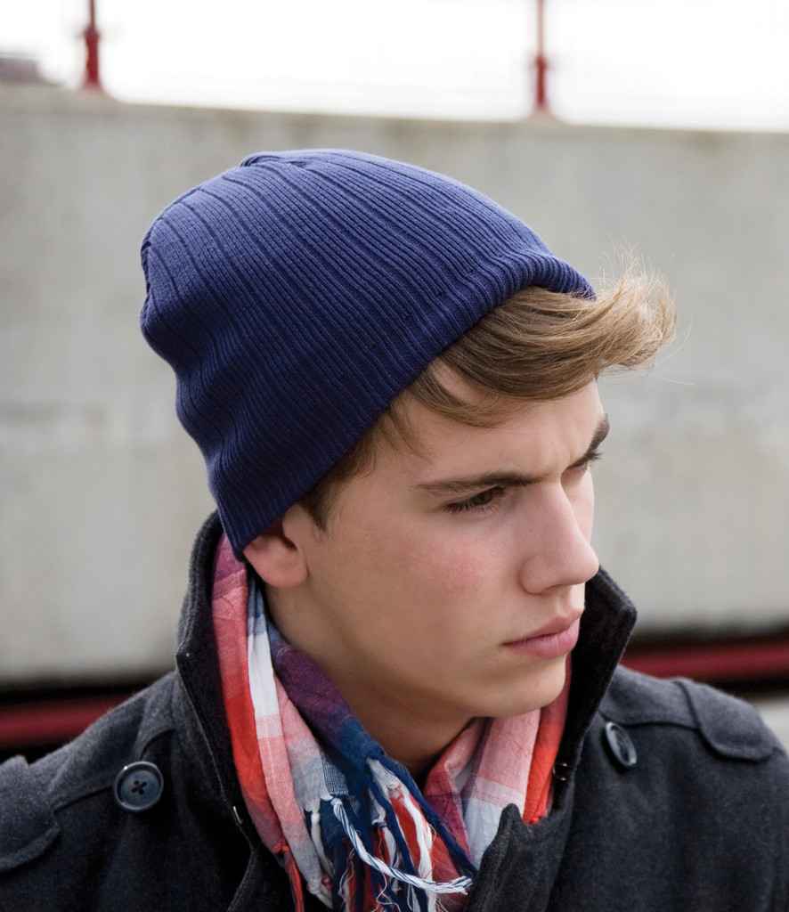 Result Cotton Knitted Beanie in ONE Navy by Result Winter Essentials — Custom branded clothing by Print Press, featuring premium embroidery produced in our specialist print lab in the UK.