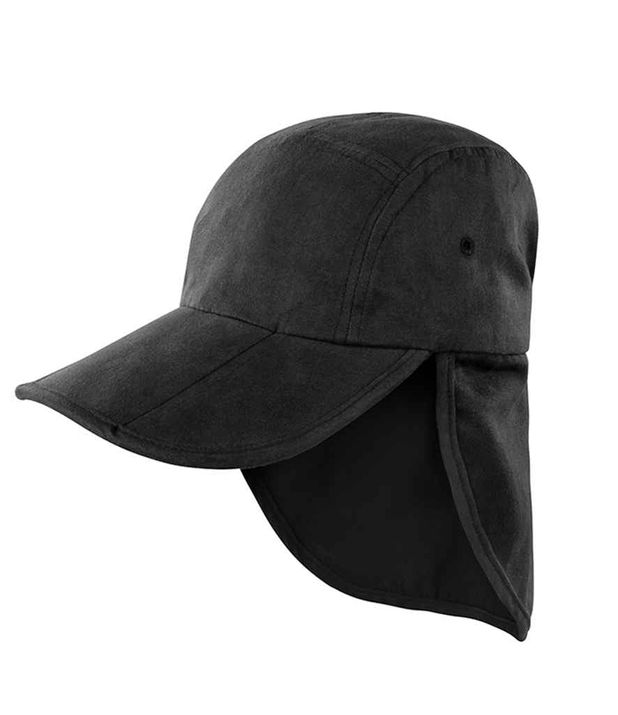 Result Kids Fold Up Legionnaires Cap in ONE Black by Result Headwear — Custom branded clothing by Print Press, featuring premium embroidery produced in our specialist print lab in the UK.