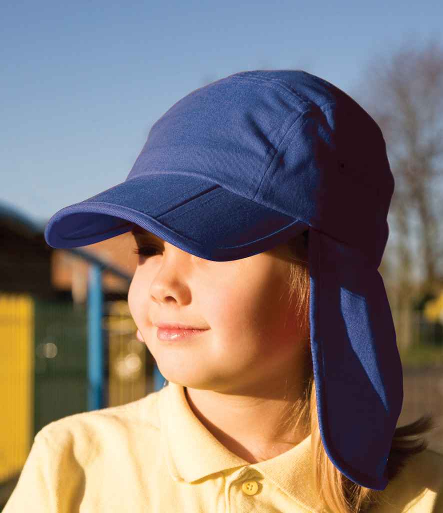 Result Kids Fold Up Legionnaires Cap in ONE Navy by Result Headwear — Custom branded clothing by Print Press, featuring premium embroidery produced in our specialist print lab in the UK.