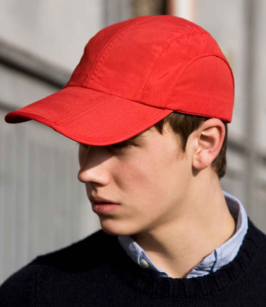 Result Fold Up Baseball Cap in ONE Red by Result Headwear — Custom branded clothing by Print Press, featuring premium embroidery produced in our specialist print lab in the UK.