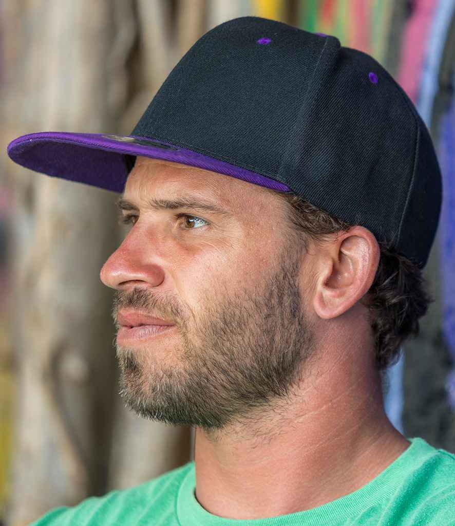 Result Contrast Bronx Snapback Cap in ONE Black Purple by Result Headwear — Custom branded clothing by Print Press, featuring premium embroidery produced in our specialist print lab in the UK.