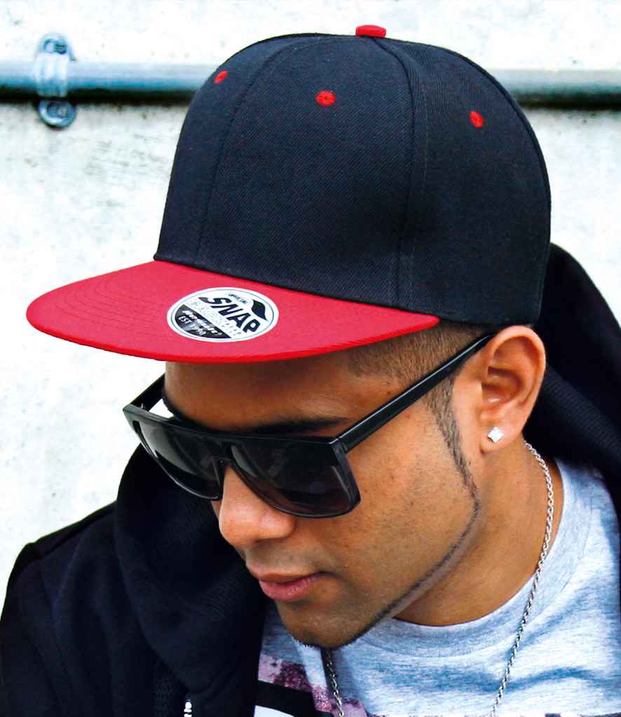 Result Contrast Bronx Snapback Cap in ONE Black Red by Result Headwear — Custom branded clothing by Print Press, featuring premium embroidery produced in our specialist print lab in the UK.