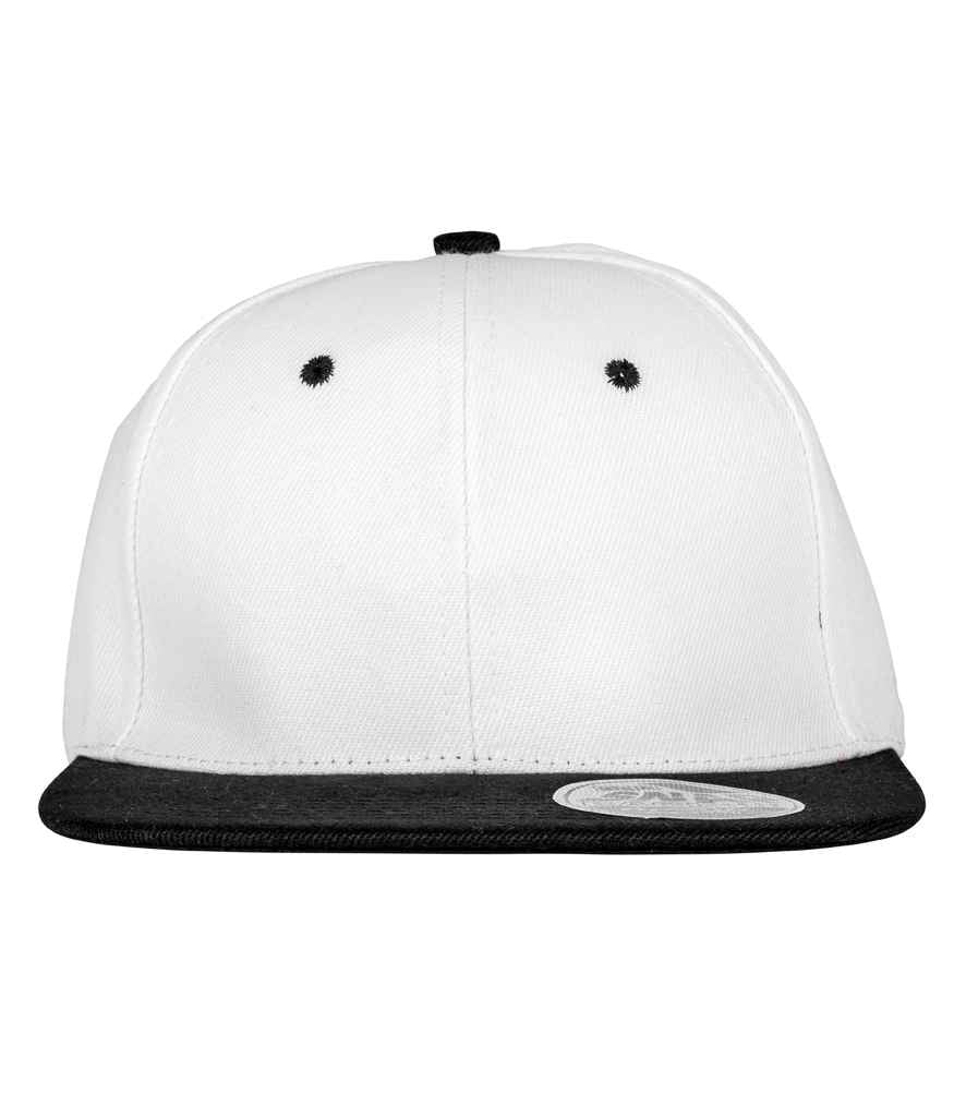 Result Contrast Bronx Snapback Cap in ONE White Black by Result Headwear — Custom branded clothing by Print Press, featuring premium embroidery produced in our specialist print lab in the UK.