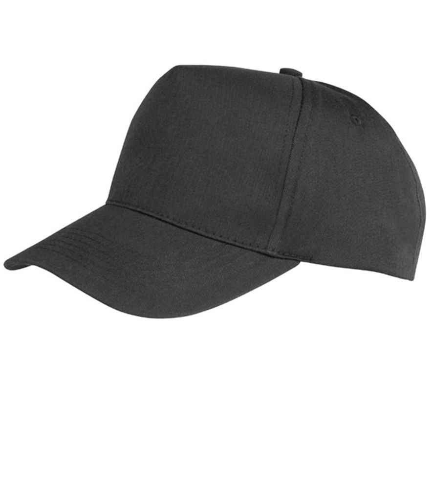 Result Kids Boston 5 Panel Printers Cap in ONE Black by Result Headwear — Custom branded clothing by Print Press, featuring premium embroidery produced in our specialist print lab in the UK.