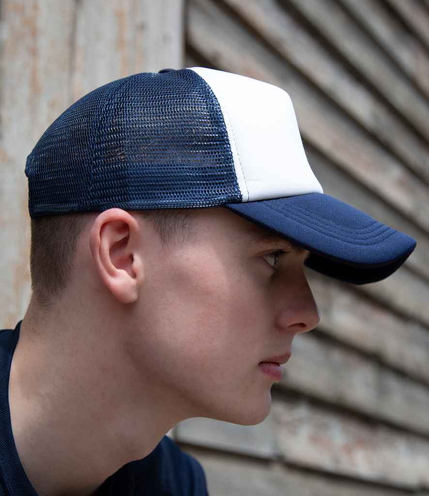 Result Core 1/2 Mesh Truckers Cap in ONE Navy White by Result Headwear — Custom branded clothing by Print Press, featuring premium embroidery produced in our specialist print lab in the UK.