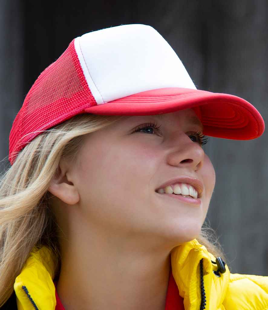 Result Core 1/2 Mesh Truckers Cap in ONE Red White by Result Headwear — Custom branded clothing by Print Press, featuring premium embroidery produced in our specialist print lab in the UK.