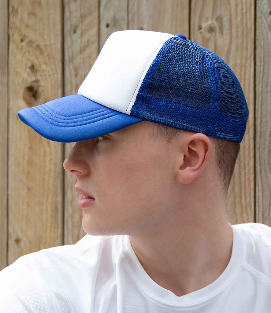 Result Core 1/2 Mesh Truckers Cap in ONE Royal Blue White by Result Headwear — Custom branded clothing by Print Press, featuring premium embroidery produced in our specialist print lab in the UK.