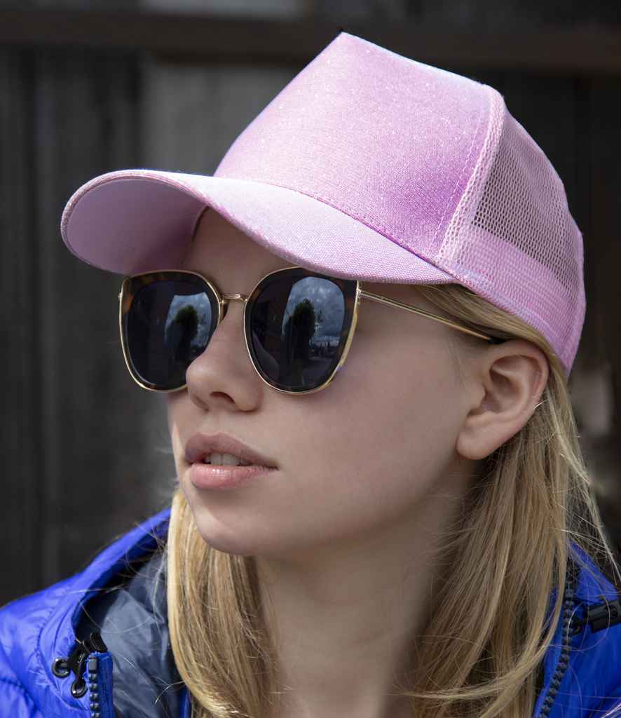 Result Core New York Sparkle Cap in ONE Baby Pink by Result Headwear — Custom branded clothing by Print Press, featuring premium embroidery produced in our specialist print lab in the UK.