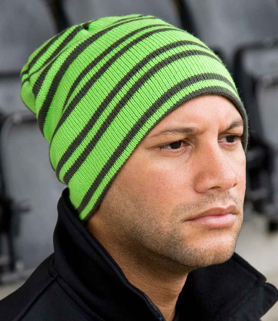Result Team Reversible Beanie in ONE Lime Green Grey by Result Winter Essentials — Custom branded clothing by Print Press, featuring premium embroidery produced in our specialist print lab in the UK.