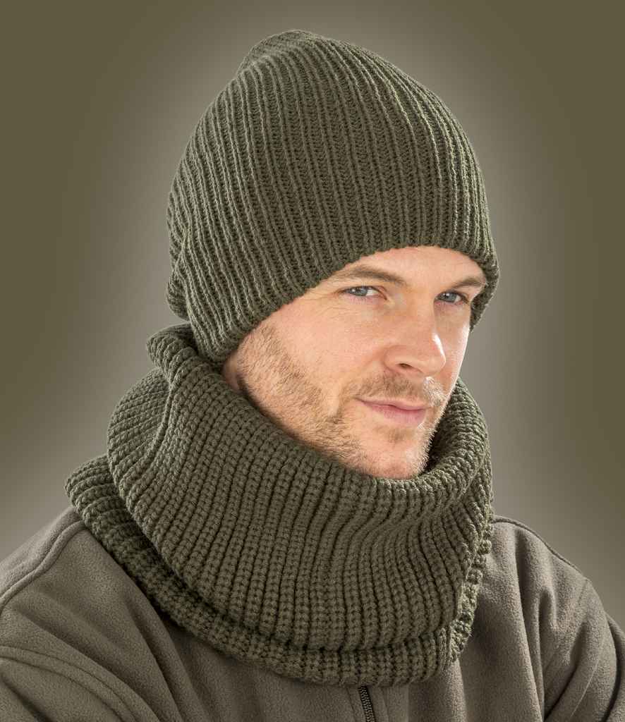Result Whistler Snood Hood in ONE Olive Green by Result Winter Essentials — Custom branded clothing by Print Press, featuring premium embroidery produced in our specialist print lab in the UK.
