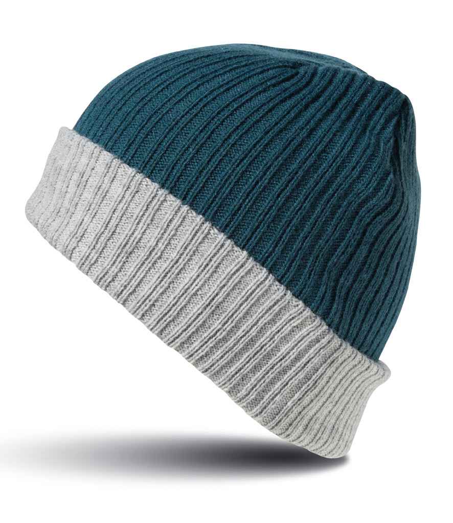 Result Double Layer Knitted Hat in ONE Teal Grey by Result Winter Essentials — Custom branded clothing by Print Press, featuring premium embroidery produced in our specialist print lab in the UK.