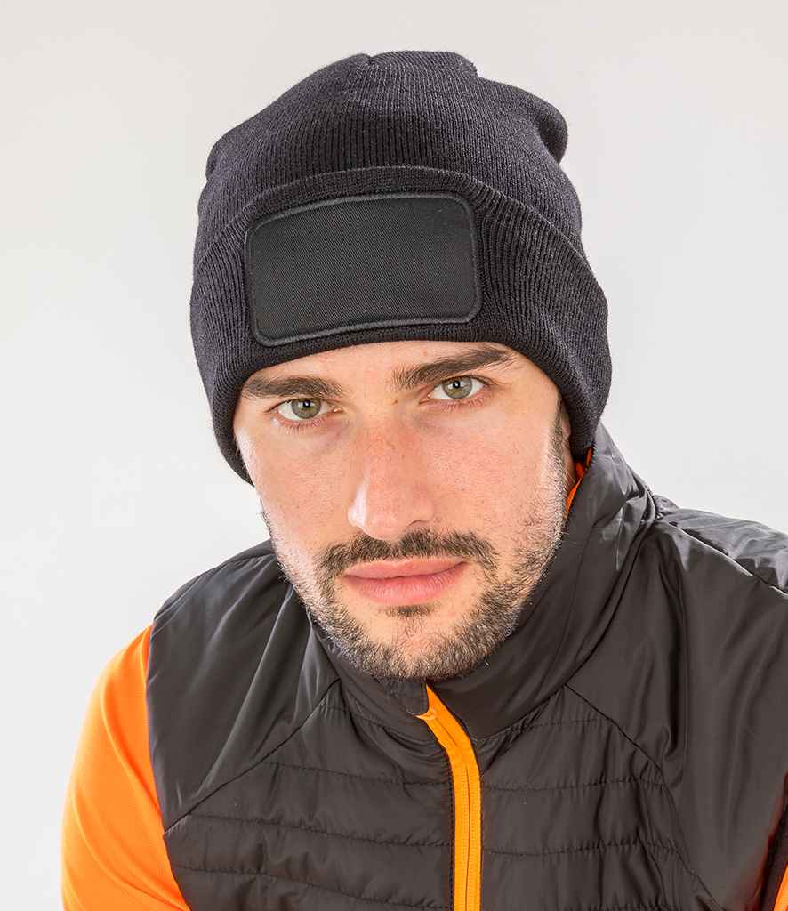 Result Genuine Recycled Double Knit Printers Beanie in ONE Black by Result Genuine Recycled — Custom branded clothing by Print Press, featuring premium embroidery produced in our specialist print lab in the UK.