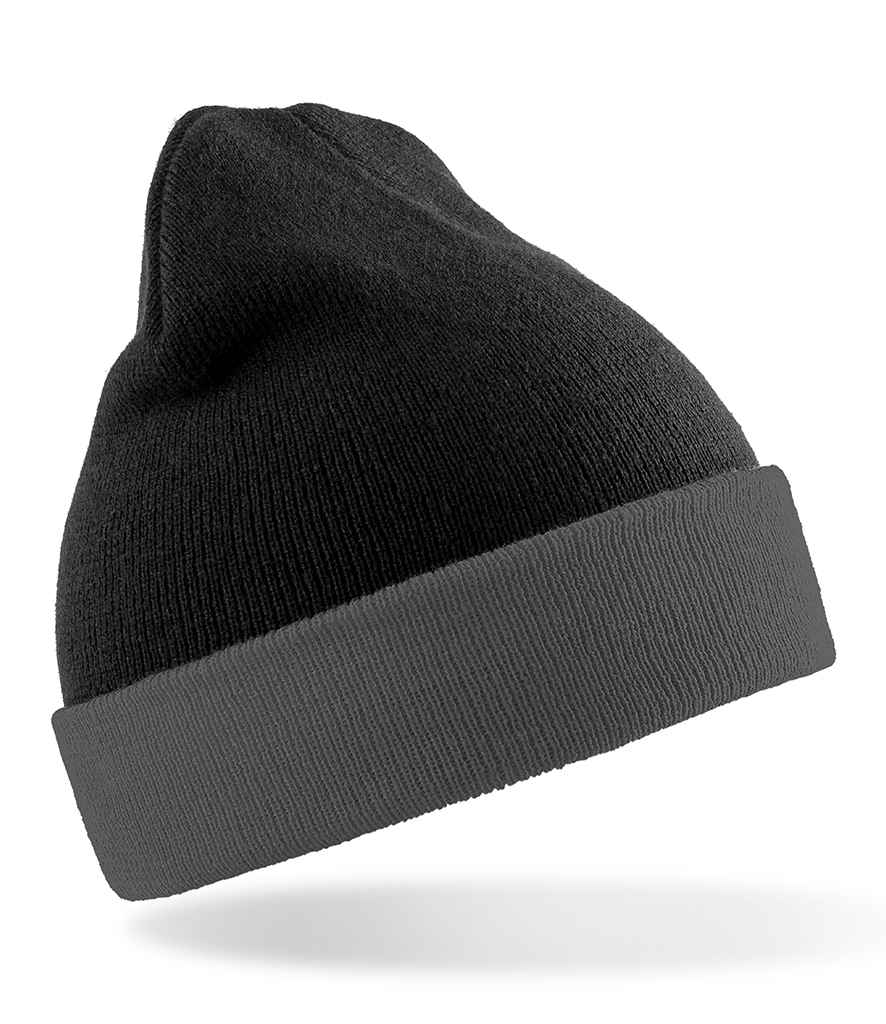 Result Genuine Recycled Black Compass Beanie in ONE Black Grey by Result Genuine Recycled — Custom branded clothing by Print Press, featuring premium embroidery produced in our specialist print lab in the UK.