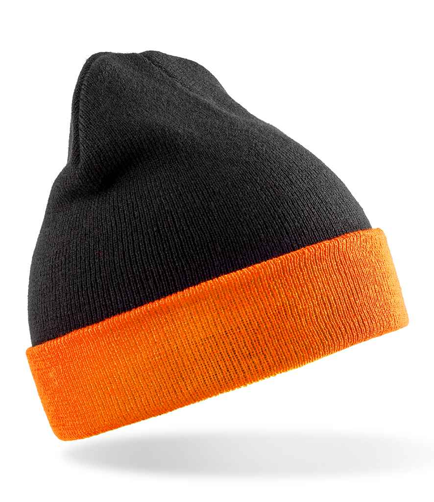Result Genuine Recycled Black Compass Beanie in ONE Black Orange by Result Genuine Recycled — Custom branded clothing by Print Press, featuring premium embroidery produced in our specialist print lab in the UK.