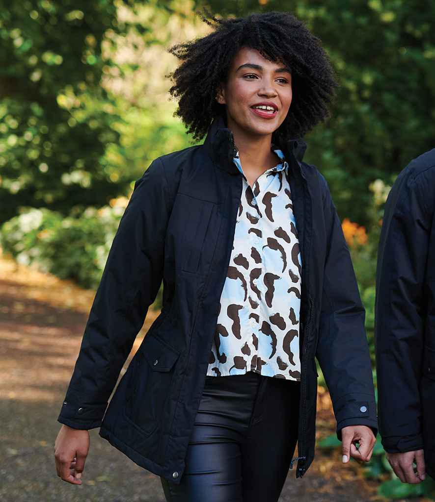 Regatta Ladies Darby III Waterproof Insulated Parka Jacket in Black Black by Regatta — Custom branded clothing by Print Press, featuring premium embroidery produced in our specialist print lab in the UK.