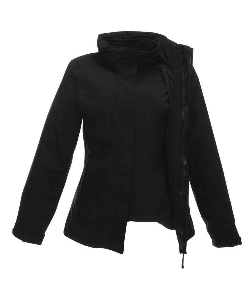 Regatta Ladies Kingsley 3-in-1 Jacket in Black by Regatta — Custom branded clothing by Print Press, featuring premium embroidery produced in our specialist print lab in the UK.
