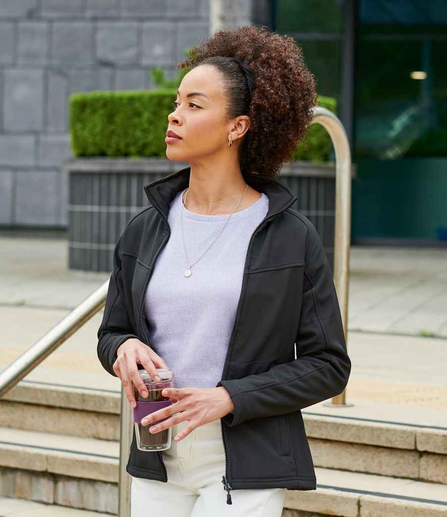 Regatta Ladies Uproar Soft Shell Jacket in Black Black Lining by Regatta — Custom branded clothing by Print Press, featuring premium embroidery produced in our specialist print lab in the UK.
