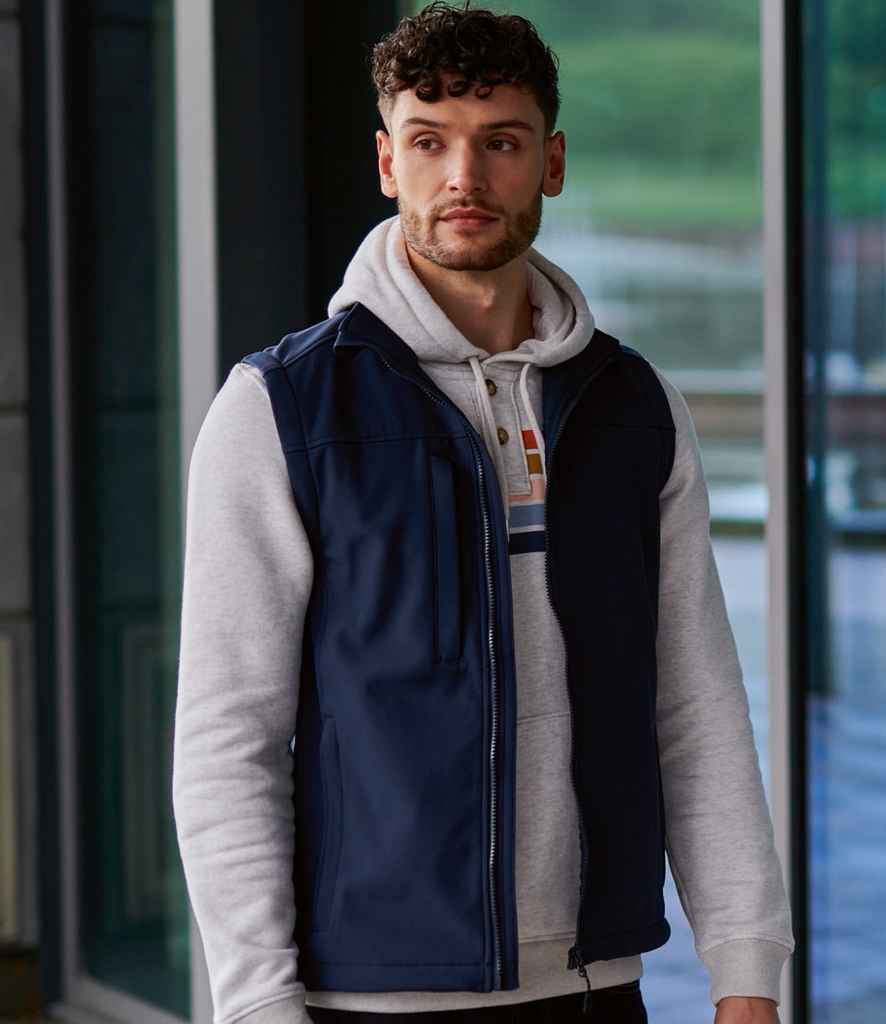 Regatta Flux Soft Shell Bodywarmer in Navy Navy by Regatta — Custom branded clothing by Print Press, featuring premium embroidery produced in our specialist print lab in the UK.