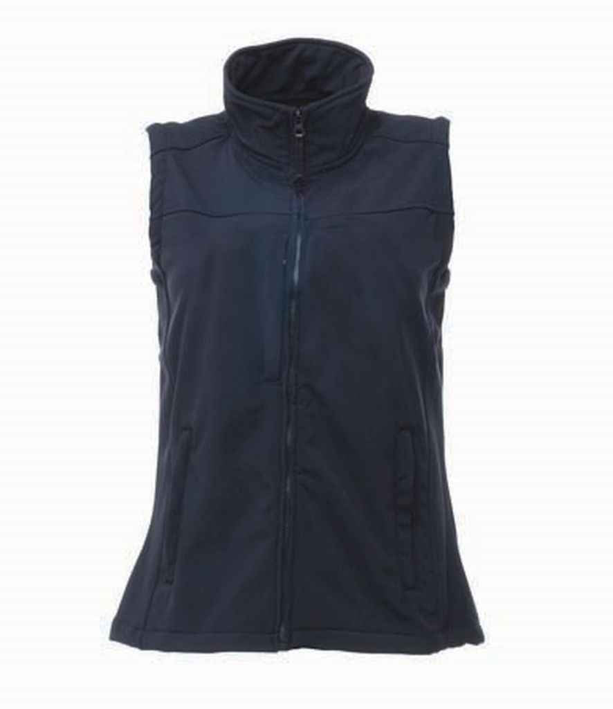 Regatta Ladies Flux Soft Shell Bodywarmer in Navy Navy by Regatta — Custom branded clothing by Print Press, featuring premium embroidery produced in our specialist print lab in the UK.