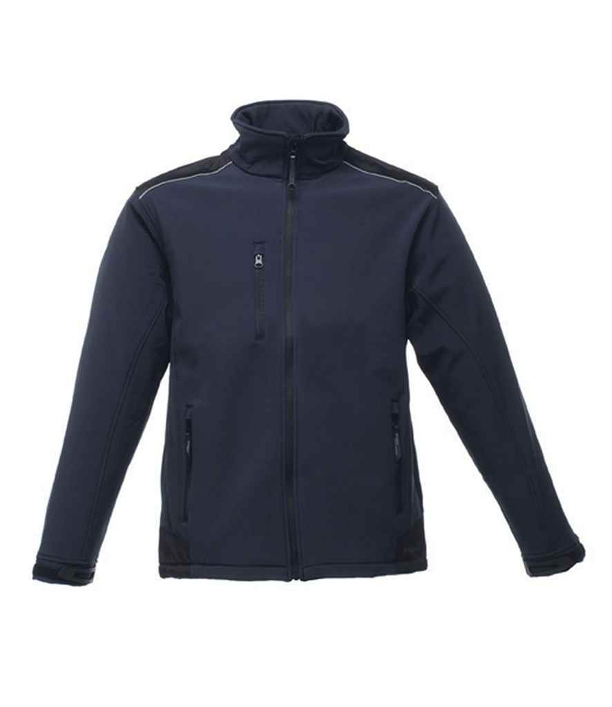 Regatta Sandstorm Soft Shell Workwear Jacket in Navy Black by Regatta — Custom branded clothing by Print Press, featuring premium embroidery produced in our specialist print lab in the UK.