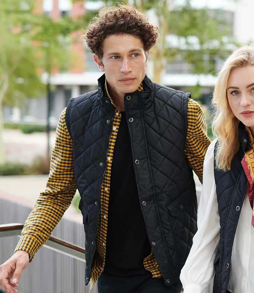 Regatta Tyler Diamond Quilted Bodywarmer in Black by Regatta — Custom branded clothing by Print Press, featuring premium embroidery produced in our specialist print lab in the UK.