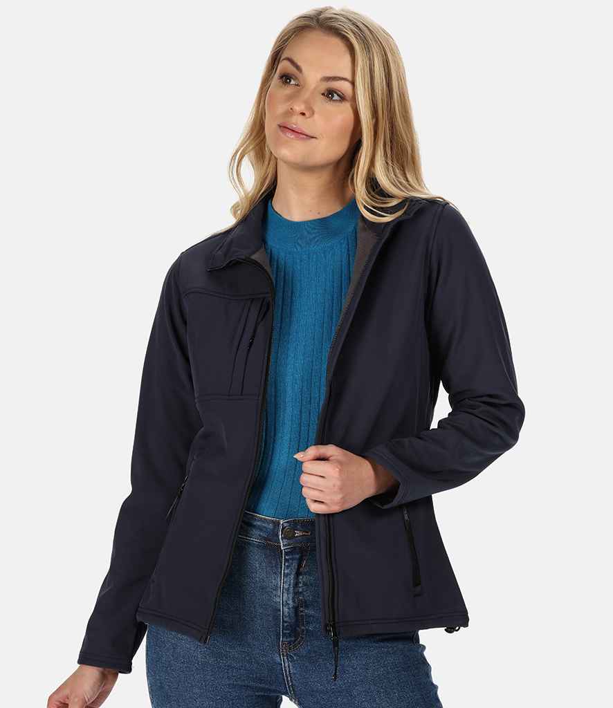Regatta Ladies Octagon II Soft Shell Jacket in Navy Seal Grey by Regatta — Custom branded clothing by Print Press, featuring premium embroidery produced in our specialist print lab in the UK.