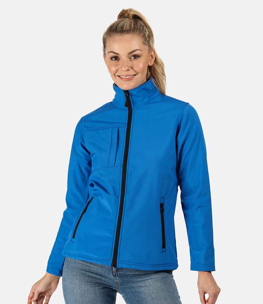Regatta Ladies Octagon II Soft Shell Jacket in Oxford Blue Black by Regatta — Custom branded clothing by Print Press, featuring premium embroidery produced in our specialist print lab in the UK.