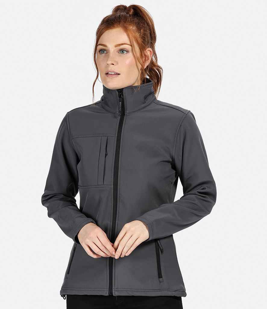 Regatta Ladies Octagon II Soft Shell Jacket in Seal Grey Black by Regatta — Custom branded clothing by Print Press, featuring premium embroidery produced in our specialist print lab in the UK.