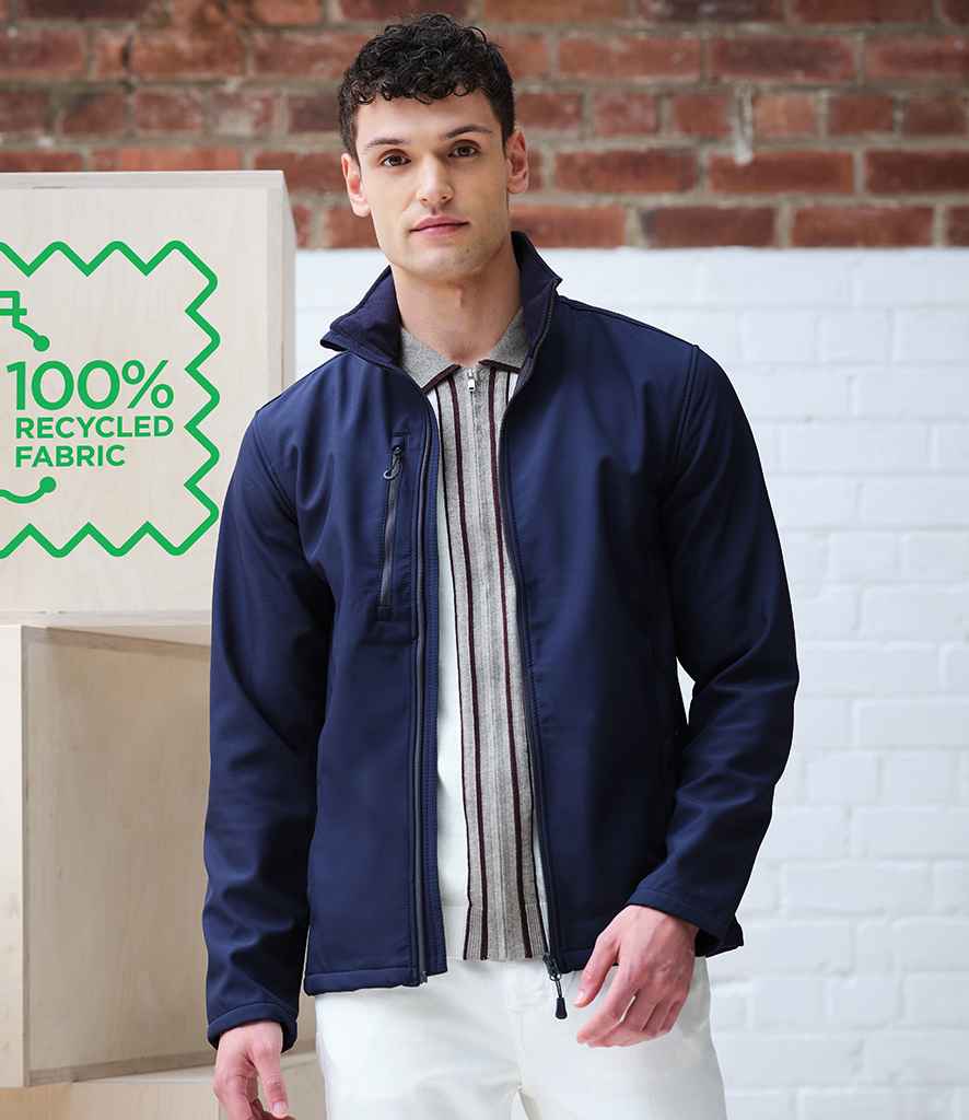 Regatta Honestly Made Recycled Soft Shell Jacket in Navy by Regatta Honestly Made — Custom branded clothing by Print Press, featuring premium embroidery produced in our specialist print lab in the UK.