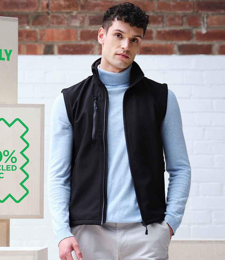 Regatta Honestly Made Recycled Soft Shell Bodywarmer in Black by Regatta Honestly Made — Custom branded clothing by Print Press, featuring premium embroidery produced in our specialist print lab in the UK.