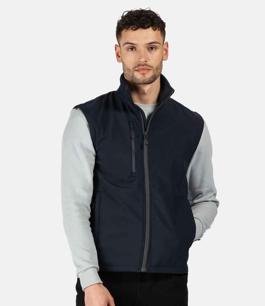Regatta Honestly Made Recycled Soft Shell Bodywarmer in Navy by Regatta Honestly Made — Custom branded clothing by Print Press, featuring premium embroidery produced in our specialist print lab in the UK.