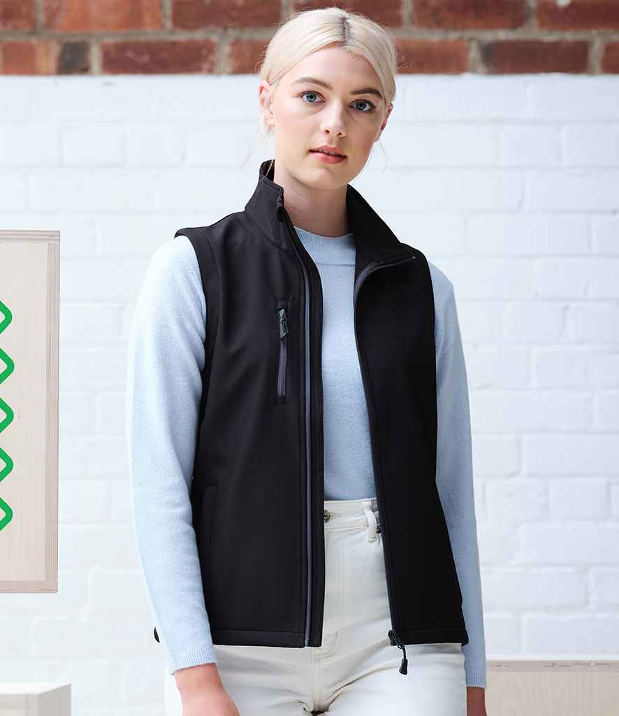Regatta Honestly Made Ladies Recycled Soft Shell Bodywarmer in Black by Regatta Honestly Made — Custom branded clothing by Print Press, featuring premium embroidery produced in our specialist print lab in the UK.