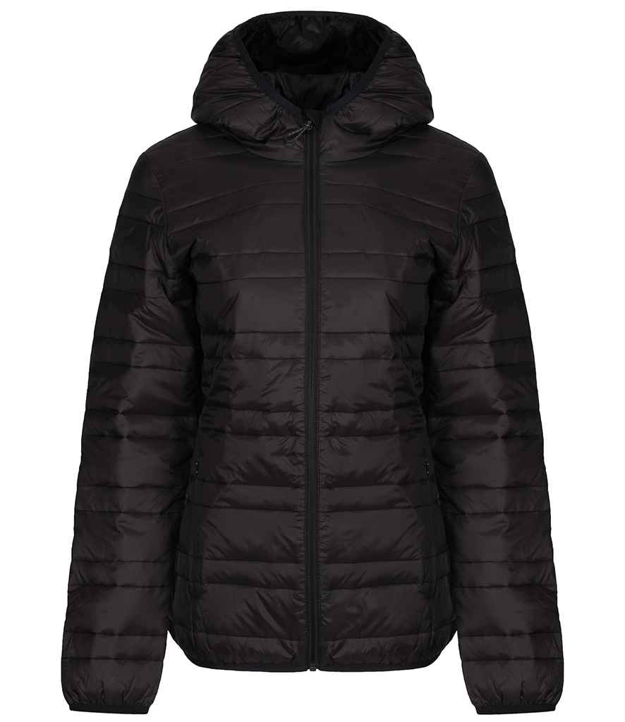 Regatta Ladies Firedown Packaway Hooded Baffle Jacket in Black Black by Regatta — Custom branded clothing by Print Press, featuring premium embroidery produced in our specialist print lab in the UK.