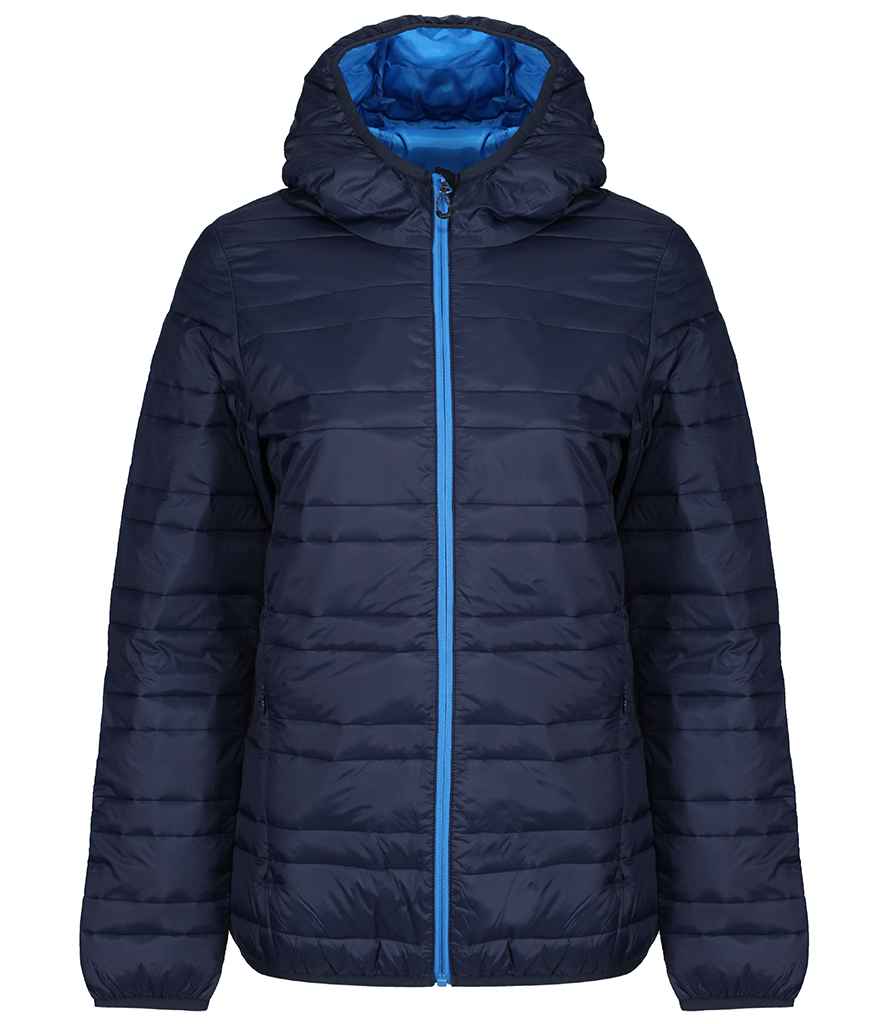 Regatta Ladies Firedown Packaway Hooded Baffle Jacket in Navy French Blue by Regatta — Custom branded clothing by Print Press, featuring premium embroidery produced in our specialist print lab in the UK.