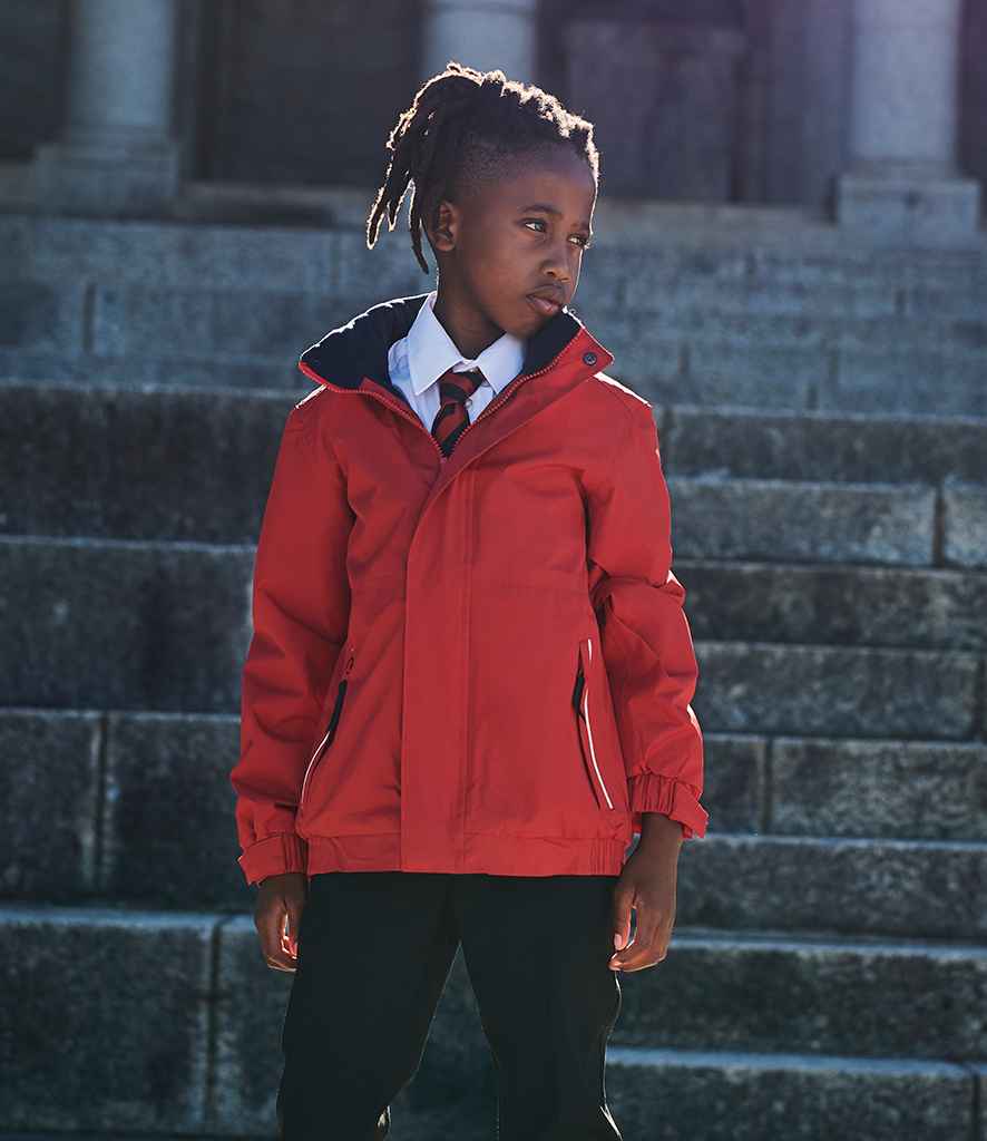 Regatta Kids Dover Waterproof Insulated Jacket in Classic Red Navy by Regatta — Custom branded clothing by Print Press, featuring premium embroidery produced in our specialist print lab in the UK.