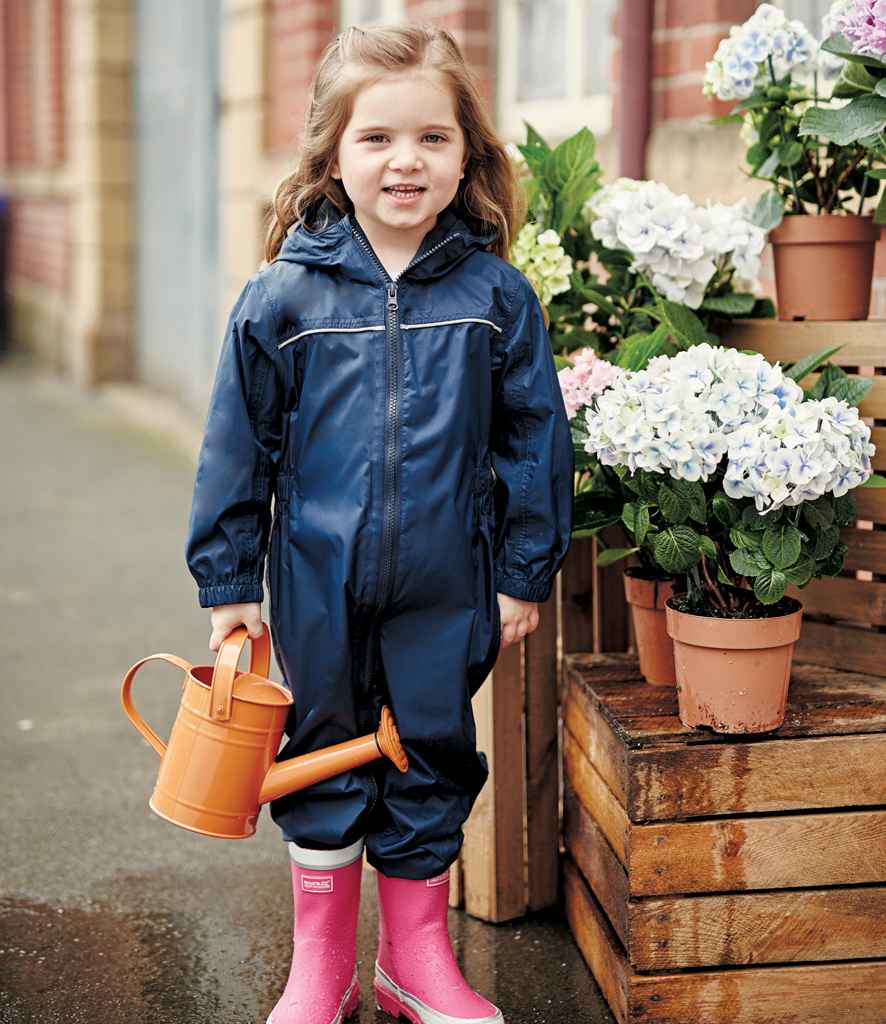 Regatta Kids Paddle Rain Suit in Navy by Regatta — Custom branded clothing by Print Press, featuring premium embroidery produced in our specialist print lab in the UK.
