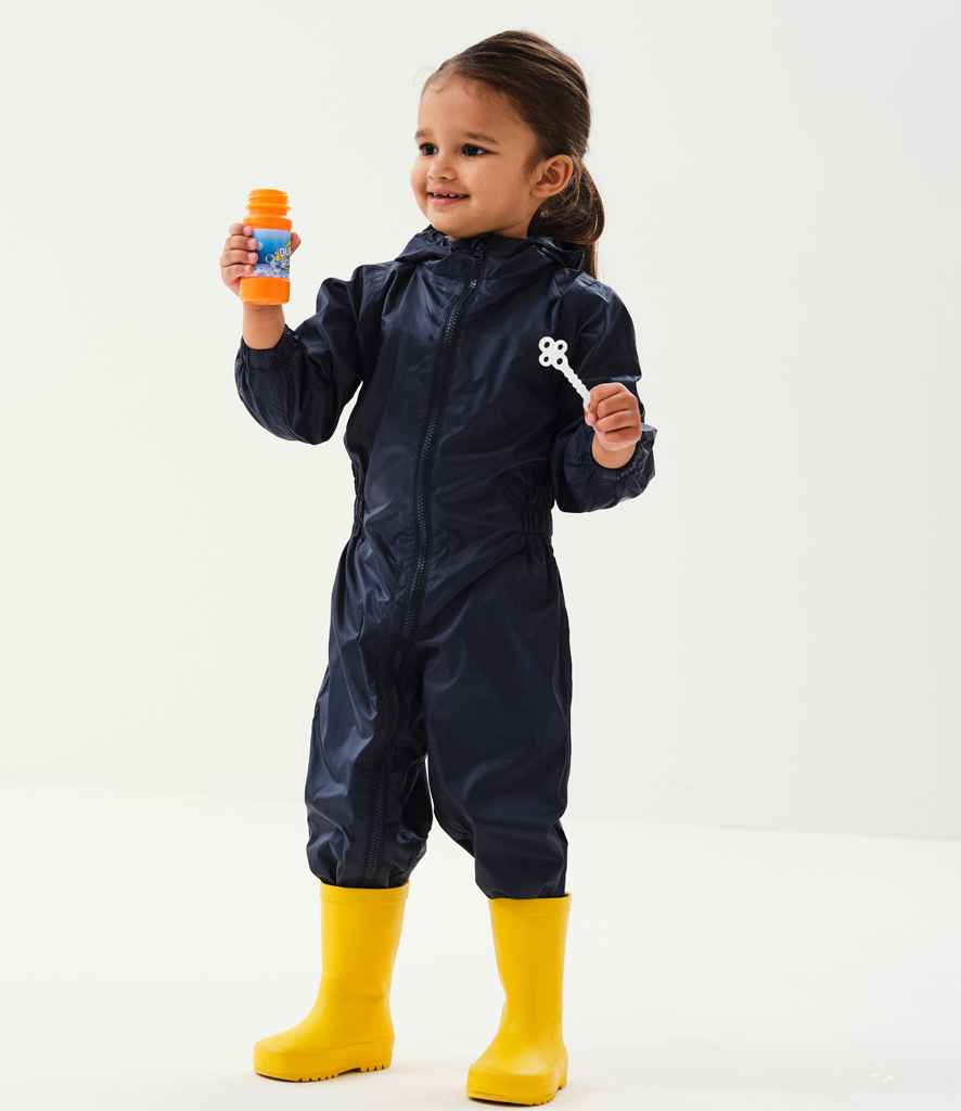 Regatta Kids Splash-it Rain Suit in Navy by Regatta — Custom branded clothing by Print Press, featuring premium embroidery produced in our specialist print lab in the UK.