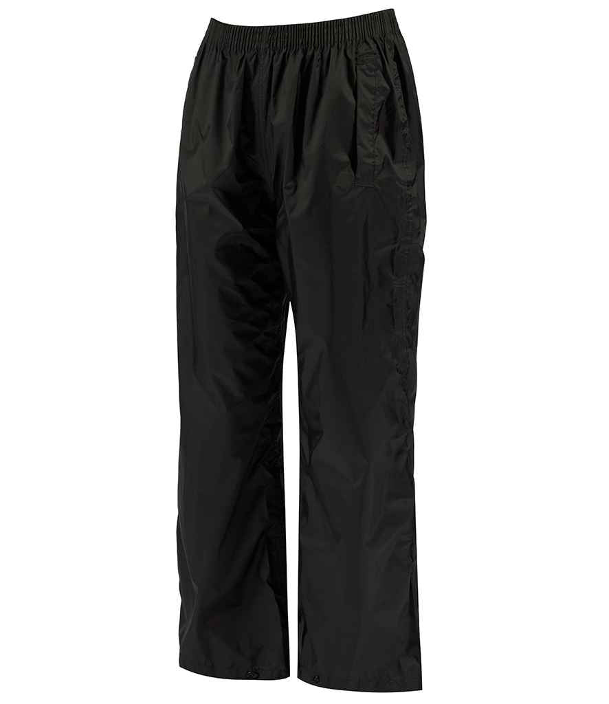 Regatta Kids Packaway Overtrousers in Black by Regatta — Custom branded clothing by Print Press, featuring premium embroidery produced in our specialist print lab in the UK.