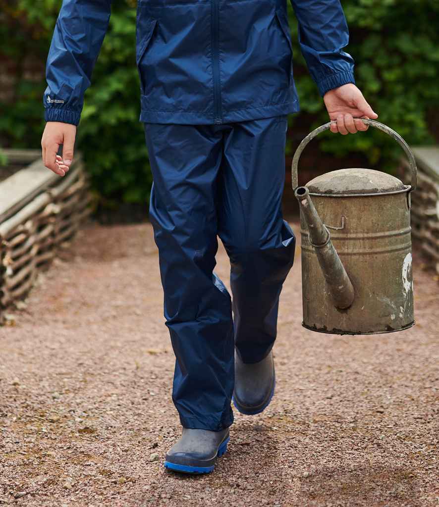 Regatta Kids Packaway Overtrousers in Navy by Regatta — Custom branded clothing by Print Press, featuring premium embroidery produced in our specialist print lab in the UK.