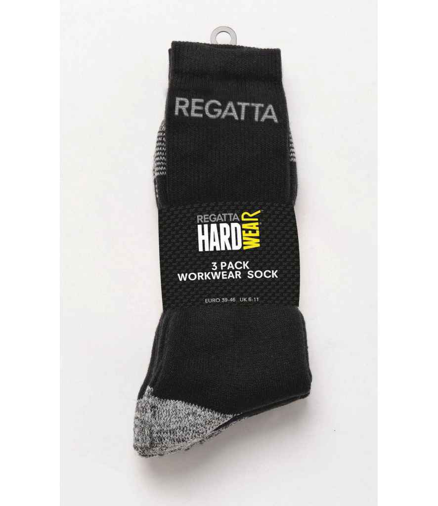 Regatta 3 Pack Workwear Socks in Shoe Size - 6-11 Black by Regatta — Custom branded clothing by Print Press, featuring premium embroidery produced in our specialist print lab in the UK.