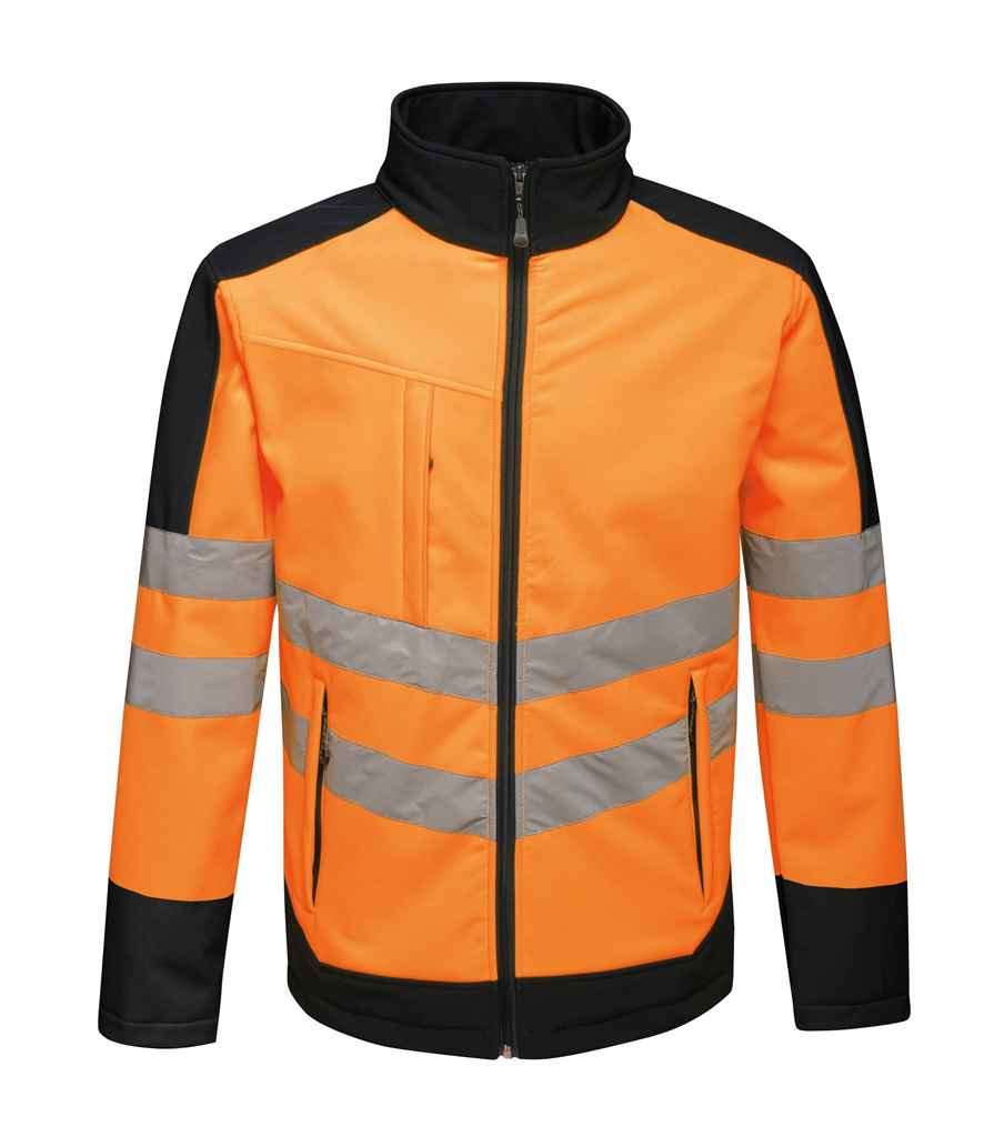 Regatta High Visibility Pro Contrast Soft Shell Jacket in by Regatta High Visibility — Custom branded clothing by Print Press, featuring premium embroidery produced in our specialist print lab in the UK.