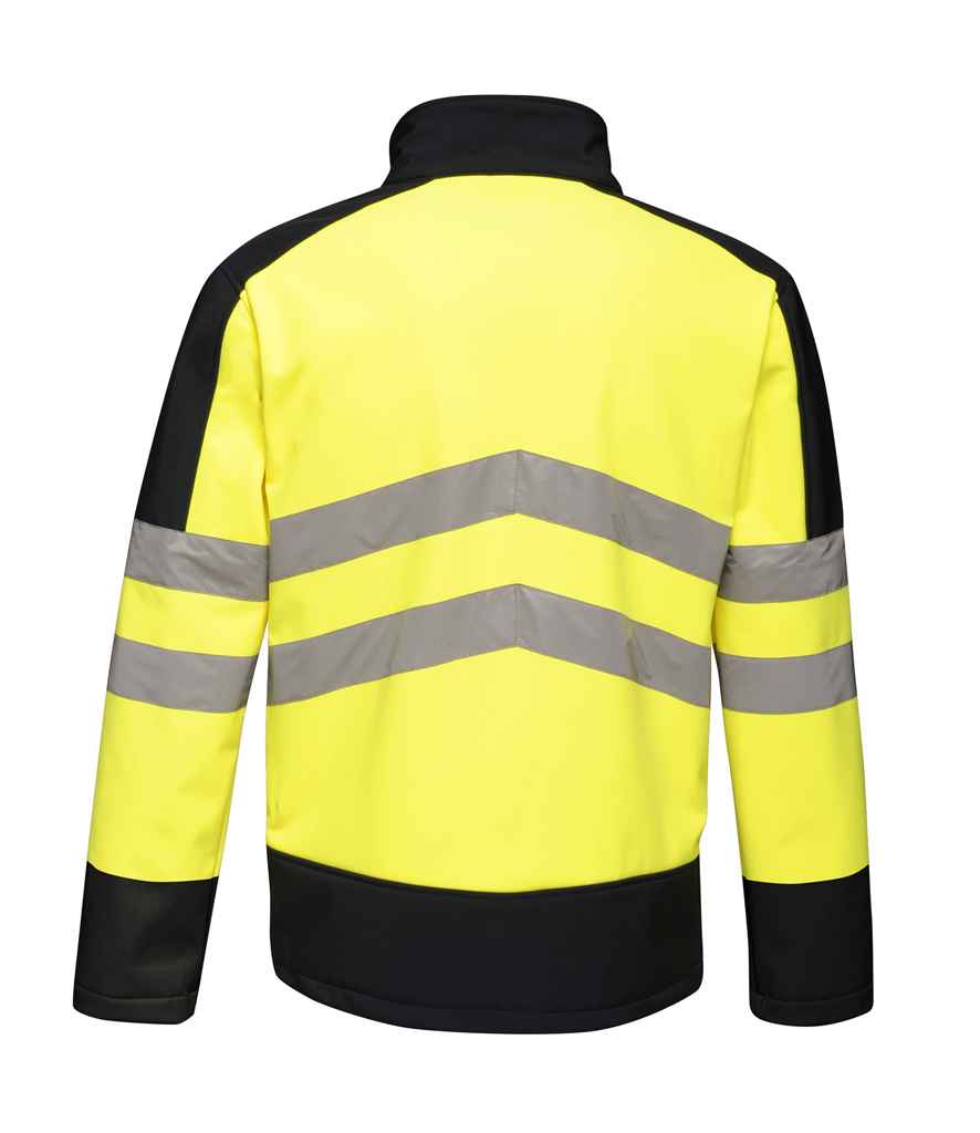 Regatta High Visibility Pro Contrast Soft Shell Jacket in by Regatta High Visibility — Custom branded clothing by Print Press, featuring premium embroidery produced in our specialist print lab in the UK.