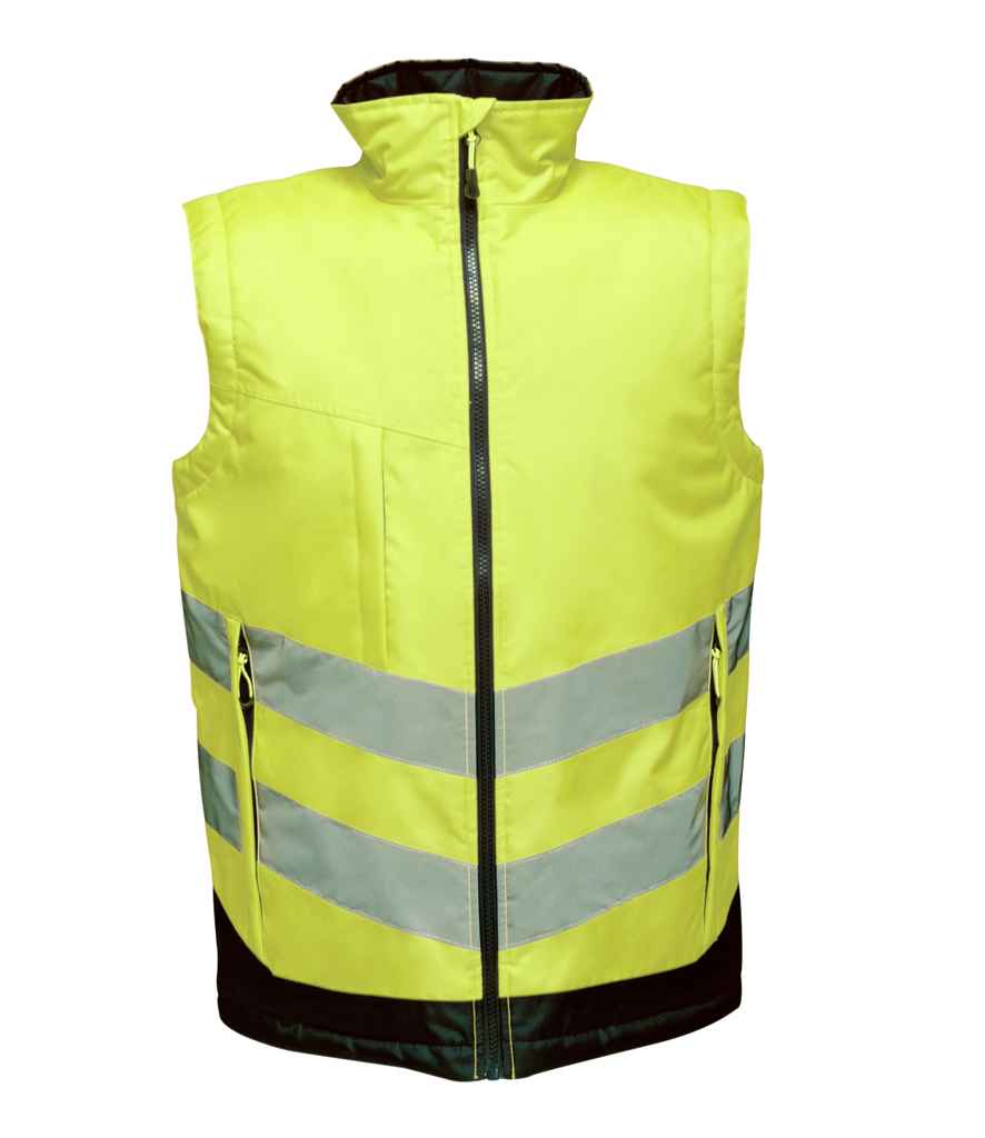 Regatta High Visibility Pro Contrast Bodywarmer in by Regatta High Visibility — Custom branded clothing by Print Press, featuring premium embroidery produced in our specialist print lab in the UK.
