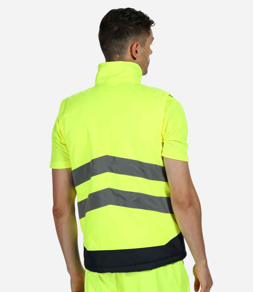 Regatta High Visibility Pro Contrast Bodywarmer in by Regatta High Visibility — Custom branded clothing by Print Press, featuring premium embroidery produced in our specialist print lab in the UK.