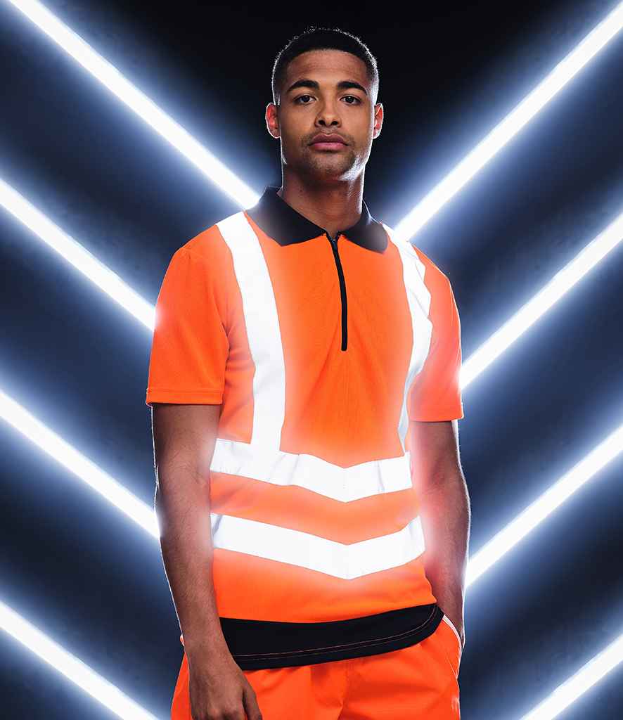 Regatta High Visibility Pro Contrast Pique Polo Shirt in Orange Navy by Regatta High Visibility — Custom branded clothing by Print Press, featuring premium embroidery produced in our specialist print lab in the UK.