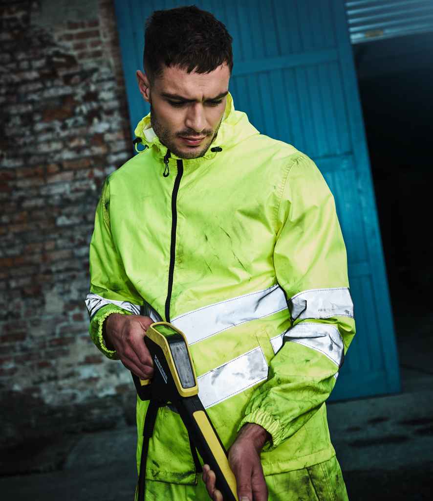 Regatta High Visibility Pro Packaway Jacket in Yellow by Regatta High Visibility — Custom branded clothing by Print Press, featuring premium embroidery produced in our specialist print lab in the UK.