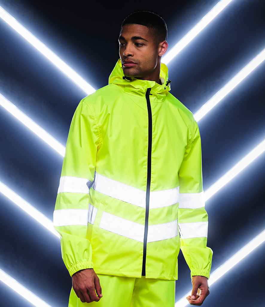 Regatta High Visibility Pro Packaway Jacket in by Regatta High Visibility — Custom branded clothing by Print Press, featuring premium embroidery produced in our specialist print lab in the UK.
